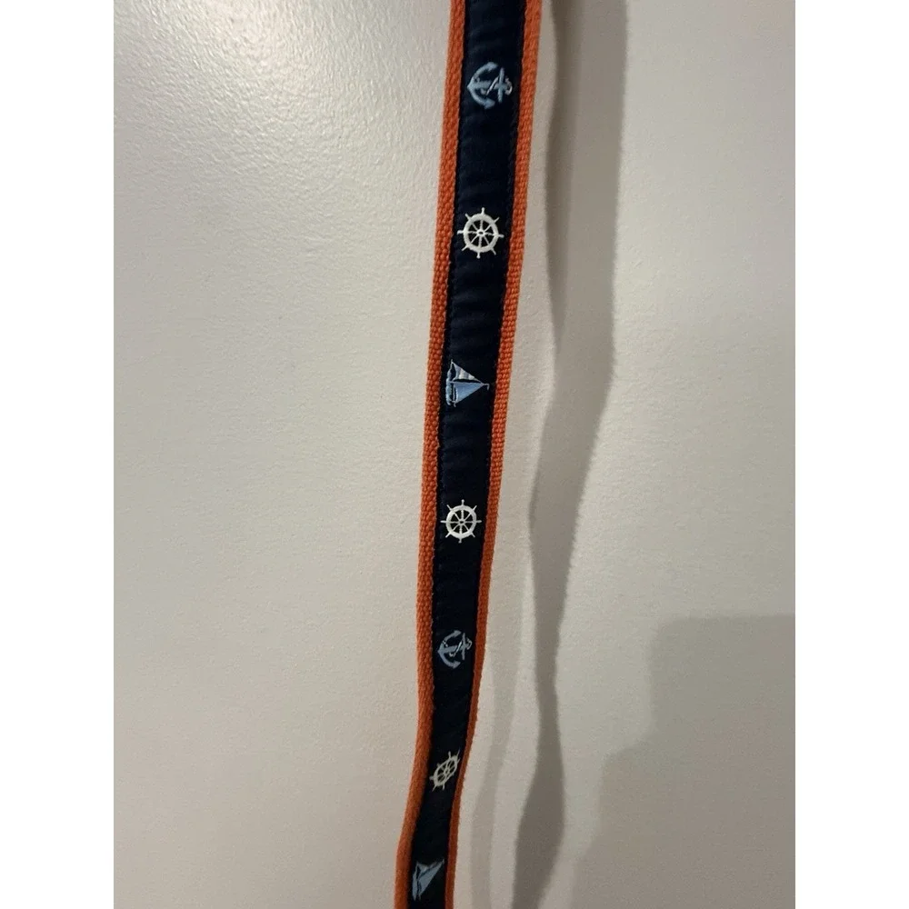 Mens Canvas Leather Belt Anchor‎ Wheel Navy Blue Orange Size 34 36